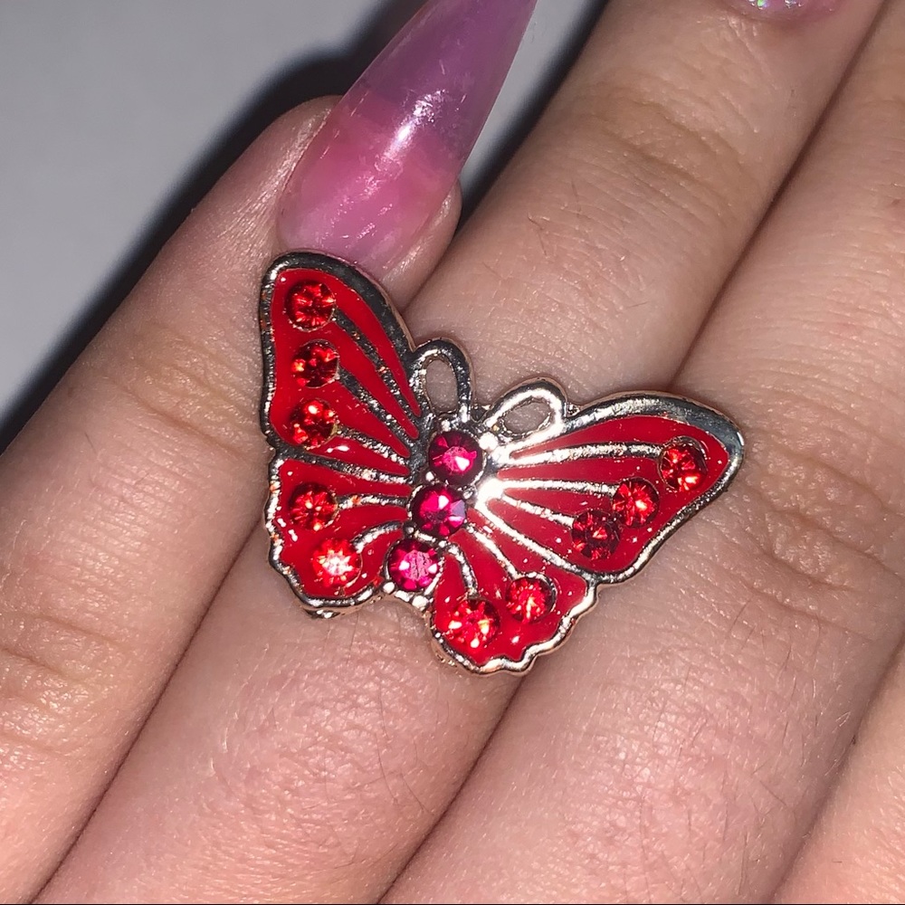 Adjustable Red Butterfly Ring